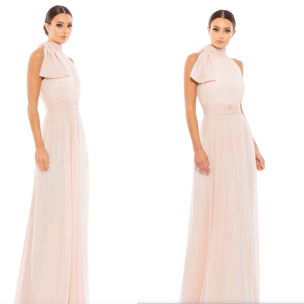 MacDuggal High Neck Blush Chiffon Dress